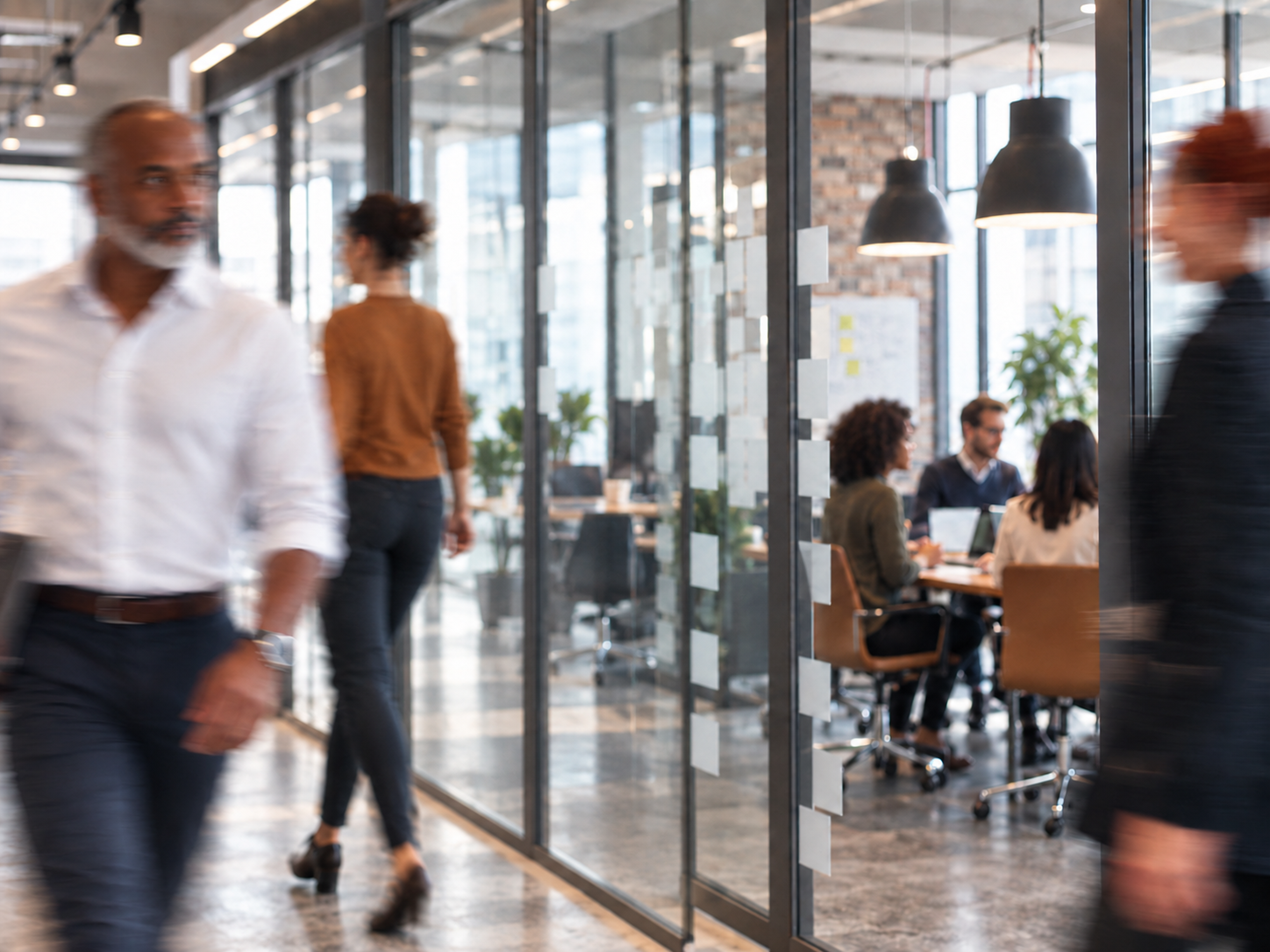 Automate Everything team working in a glass-walled office.